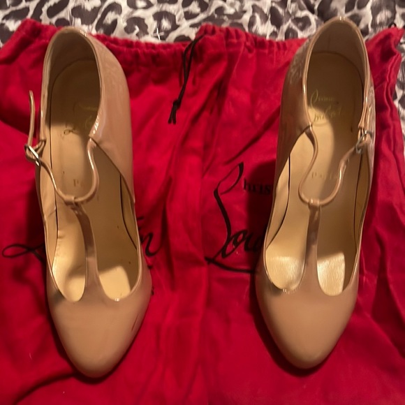 Christian Louboutin Shoes - Louboutin Tan T-Strap closed toe pump US SIZE 8 EURO 38 USED!! SEE PHOTOS